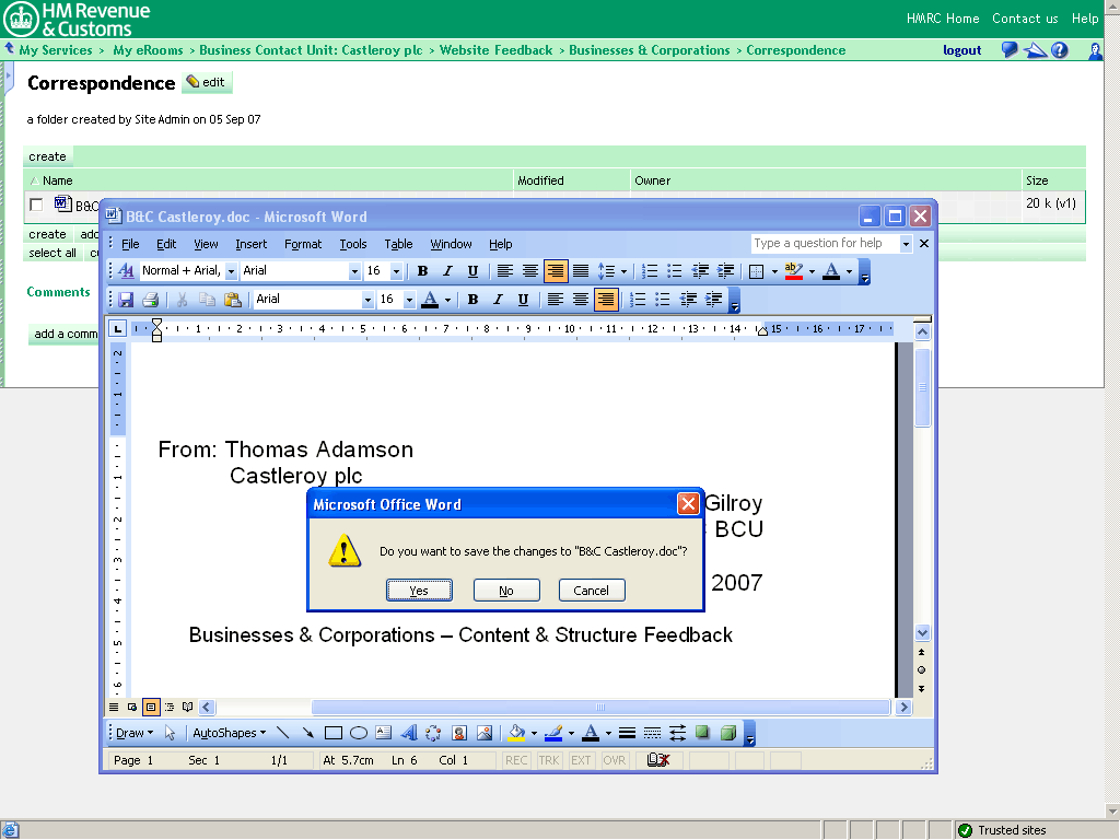 Word document. Do you want to save message is displayed.