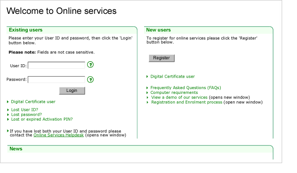 welcome to online services screen