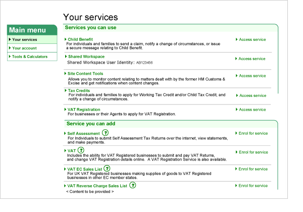 your services screen